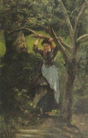 Young peasant girl at rest in kitchen