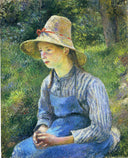 Young Peasant Girl Wearing a Hat by Camille Pissarro — vintage oil painting wall art, Impressionism