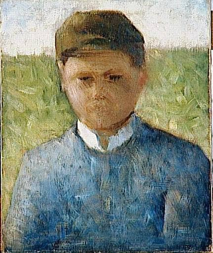 Young Peasant in Blue by Georges Seurat — hand-painted portrait oil painting reproduction on canvas