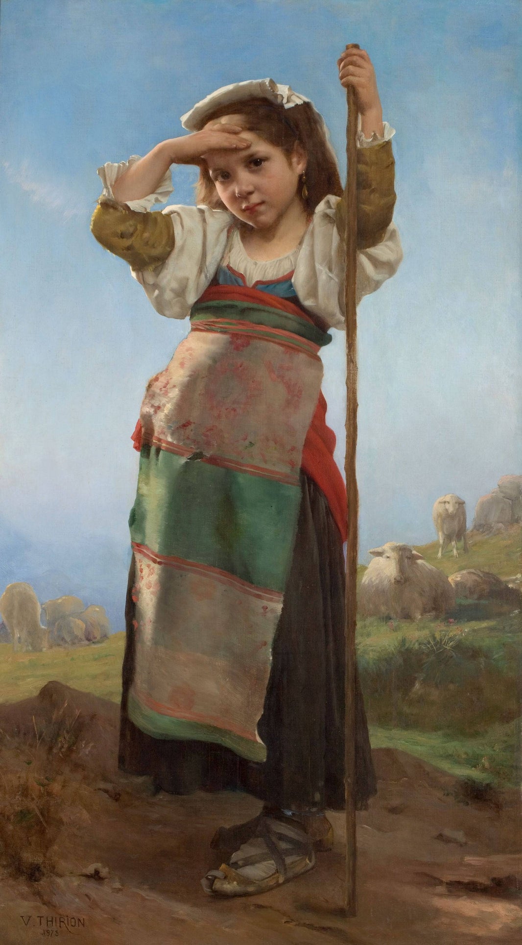 Young Shepherdess by Charles Victor Thirion, hand-painted portrait oil painting reproduction on canvas