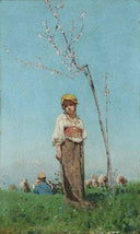 Young shepherdess by Francesco Paolo Michetti — female oil painting wall art, Realism