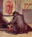 Young Sketcher by Jean-Baptiste-Simeon Chardin — female oil painting wall art, Rococo