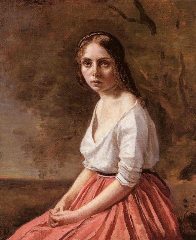 Young Woman by Camille Corot — hand-painted portrait oil painting reproduction on canvas