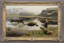 Young Woman at Lake by Hans Dahl — rural oil painting wall art, Romanticism