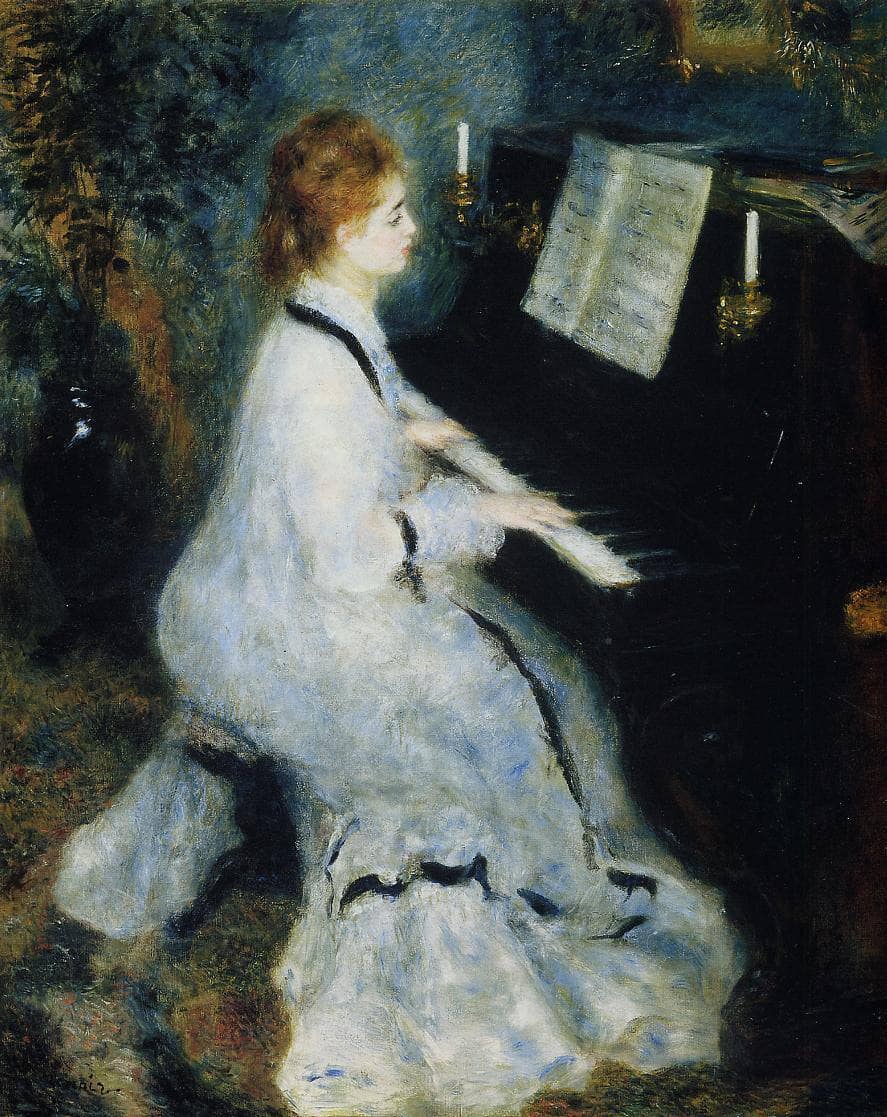 Young Woman at the Piano by Pierre-Auguste Renoir — hand-painted portrait oil painting reproduction on canvas