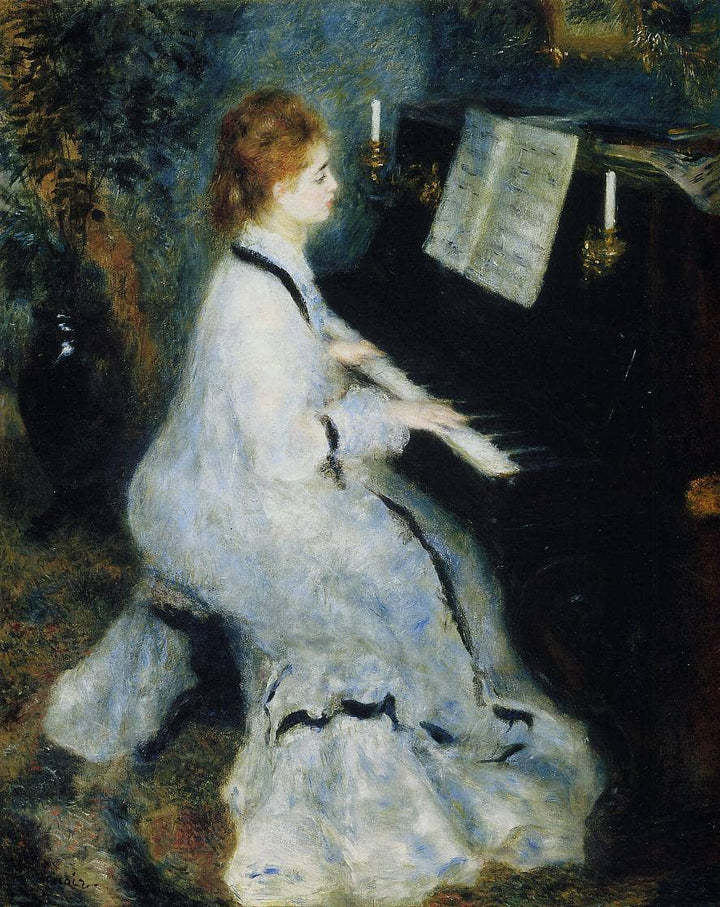 Young Woman at the Piano by Pierre-Auguste Renoir — hand-painted portrait oil painting reproduction on canvas