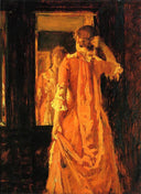 Young Woman Before a Mirror by William Merritt Chase — male oil painting wall art, Impressionism