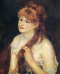 Young Woman Braiding Her Hair by Pierre-Auguste Renoir — hand-painted portrait oil painting reproduction on canvas