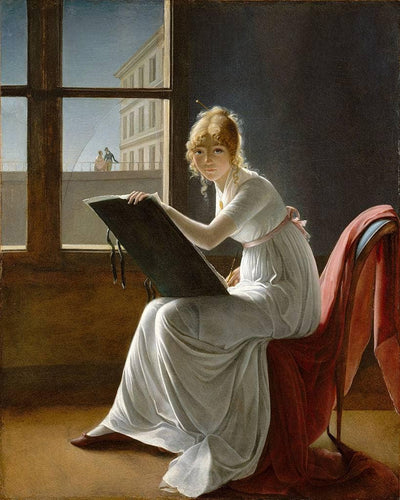 Young Woman Drawing in dining room