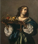 Young woman holding a fruit dish by Onorio Marinari — hand-painted portrait oil painting reproduction on canvas