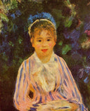 Young Woman in a Blue and Pink Striped Shirt by Pierre-Auguste Renoir — hand-painted portrait oil painting reproduction on canvas