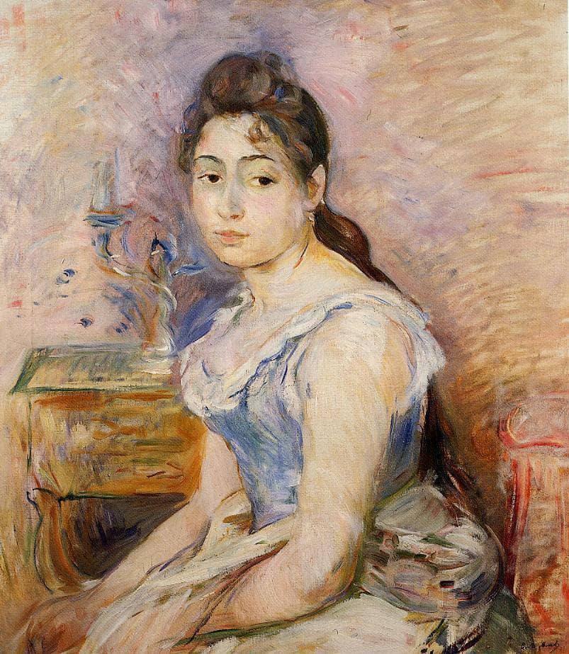 Young Woman in a Blue Blouse by Berthe Morisot — hand-painted portrait oil painting reproduction on canvas