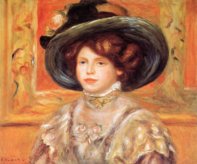 Young Woman in a Blue Hat - Pierre-Auguste Renoir