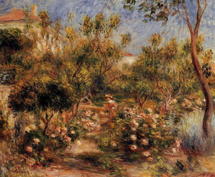 Young Woman in a Garden Cagnes by Pierre-Auguste Renoir — hand-painted botanical oil painting reproduction on canvas