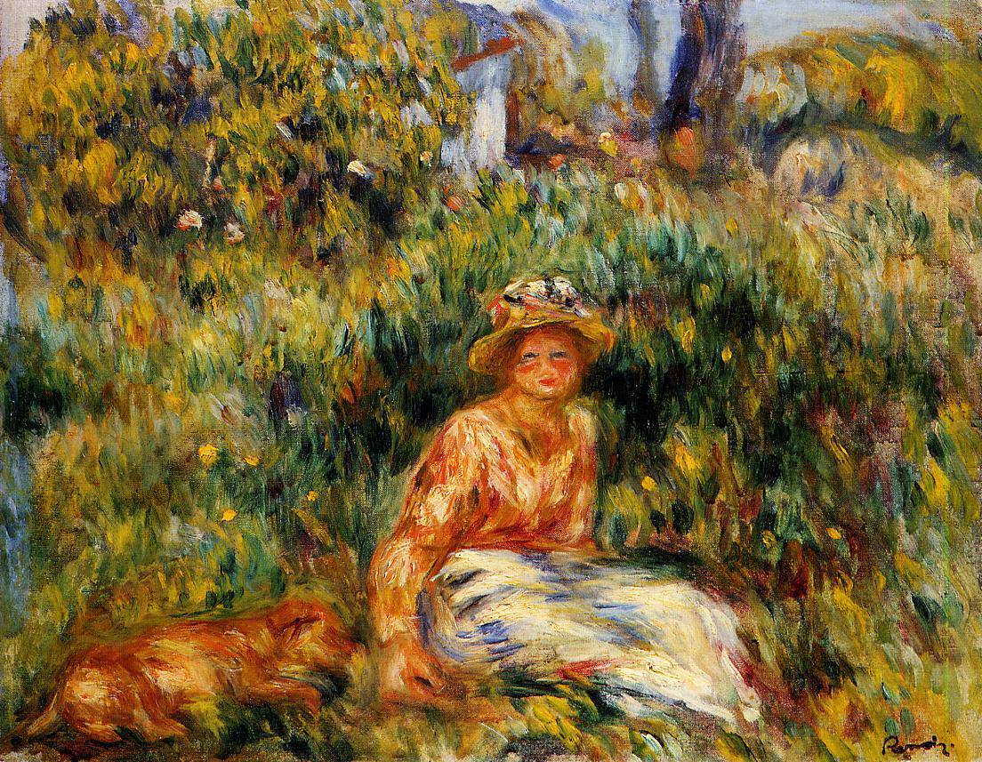 Young Woman in a Garden - Pierre-Auguste Renoir