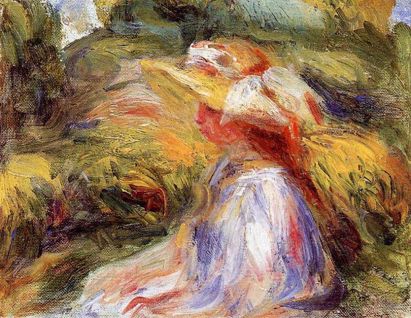 Young Woman in a Hat by Pierre-Auguste Renoir — hand-painted impressionism oil painting reproduction on canvas