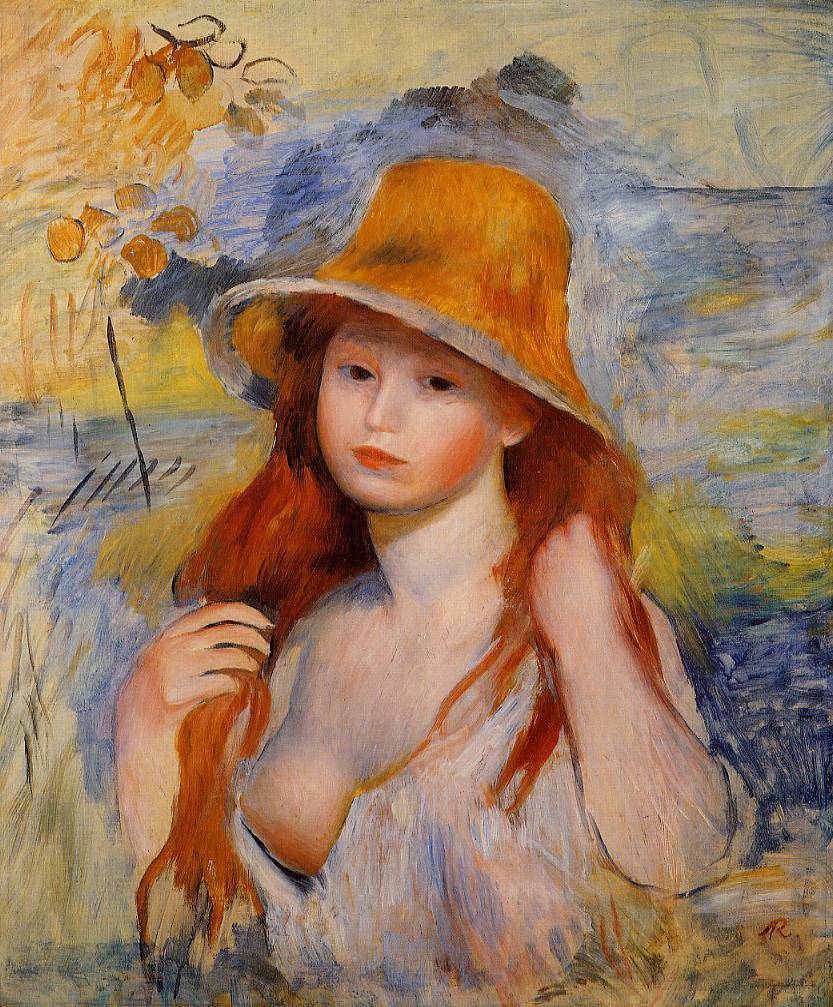 Young Woman in a Straw Hat - Pierre-Auguste Renoir