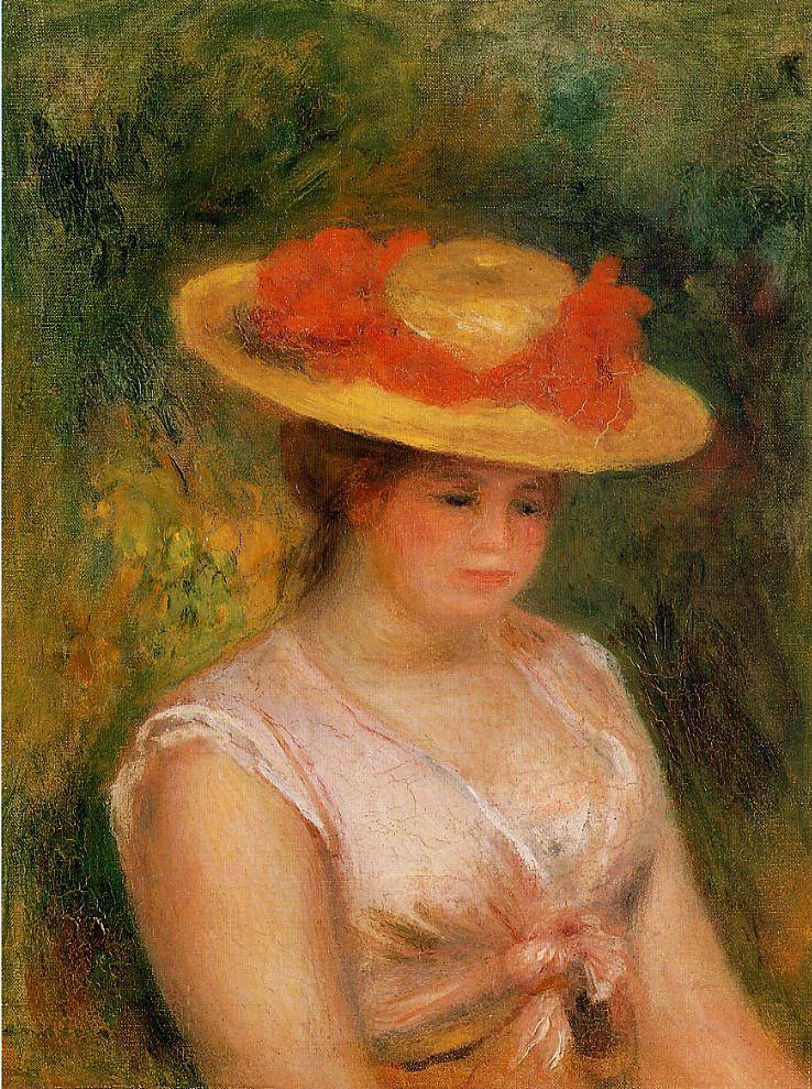 Young Woman in a Straw Hat - Pierre-Auguste Renoir