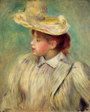 Young Woman in a Straw Hat by Pierre-Auguste Renoir — female oil painting wall art, Impressionism