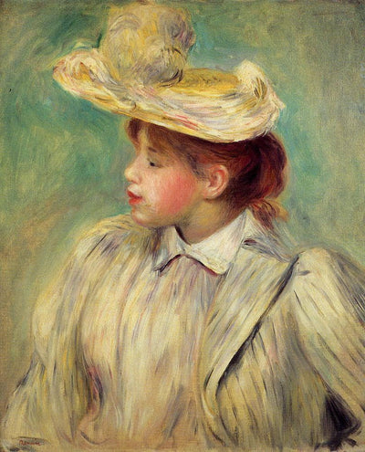 Young Woman in a Straw Hat in dining room