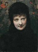 Young woman in black by Karl Gussow — female oil painting wall art, Realism