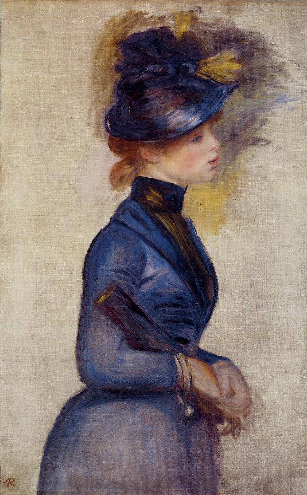 Young Woman in Bright Blue at the Conservatory - Pierre-Auguste Renoir