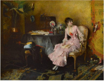 Young woman in pink with her child in bedroom