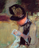 Young Woman Sewing in the Garden by Mary Cassatt — male oil painting wall art, Impressionism