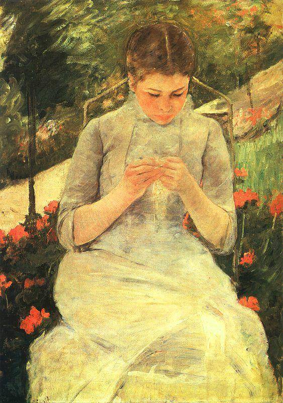 Young Woman Sewing in the Garden - Mary Cassatt