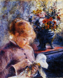 Young Woman Sewing by Pierre-Auguste Renoir — flower oil painting wall art, Impressionism