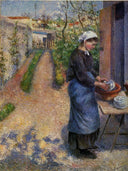 Young Woman Washing Plates by Camille Pissarro — vintage oil painting wall art, Impressionism