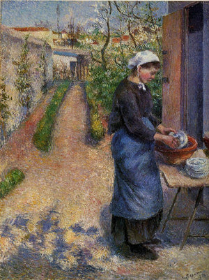 Young Woman Washing Plates - Camille Pissarro