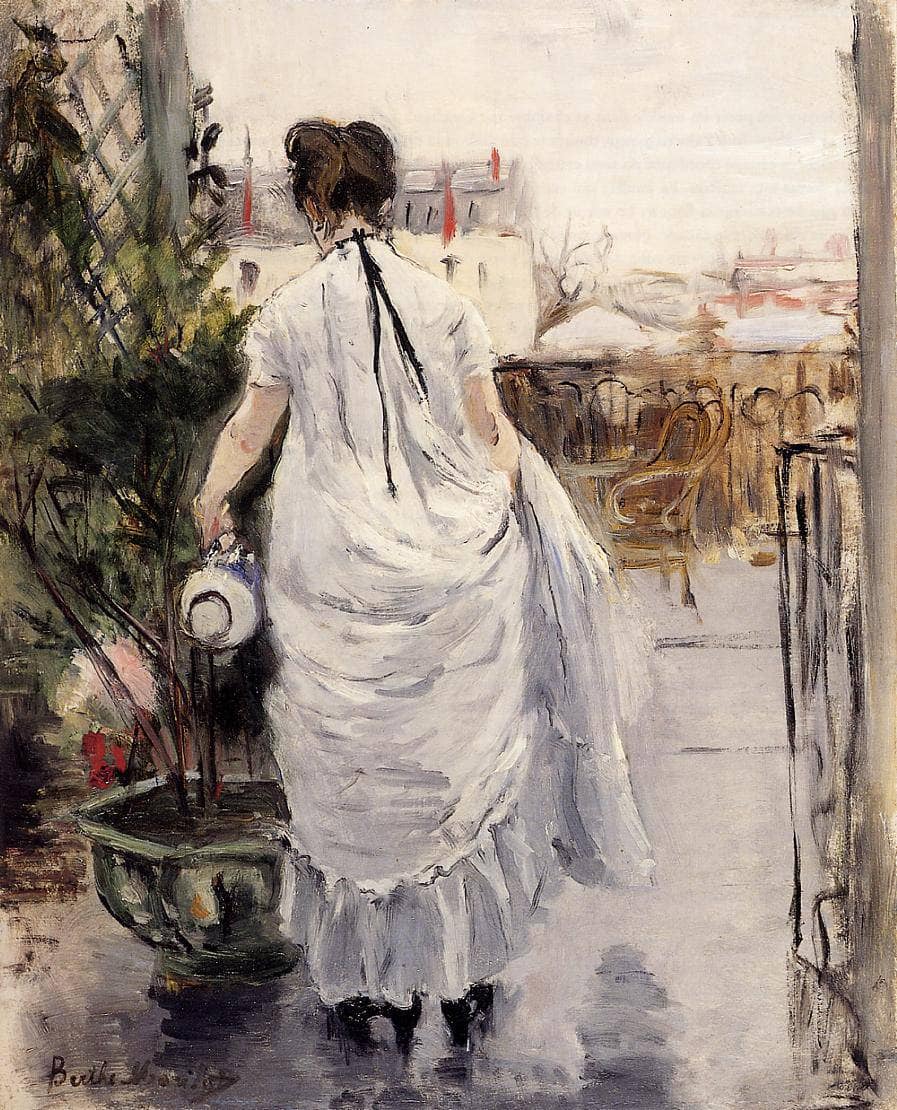 Young Woman Watering a Shrub by Berthe Morisot — hand-painted portrait oil painting reproduction on canvas