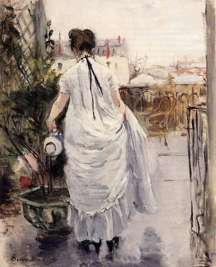 Young Woman Watering a Shrub by Berthe Morisot — hand-painted portrait oil painting reproduction on canvas