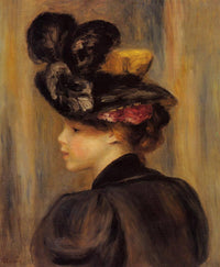 Young Woman Wearing a Black Hat by Pierre-Auguste Renoir — hand-painted portrait oil painting reproduction on canvas