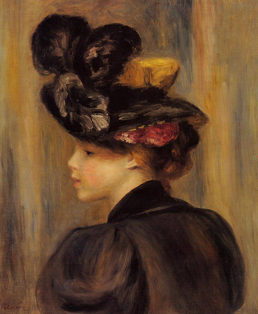 Young Woman Wearing a Black Hat - Pierre-Auguste Renoir