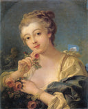 Young Woman with a Bouquet of Roses by Francois Boucher — male oil painting wall art, Rococo