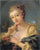 Young Woman with a Bouquet of Roses in study