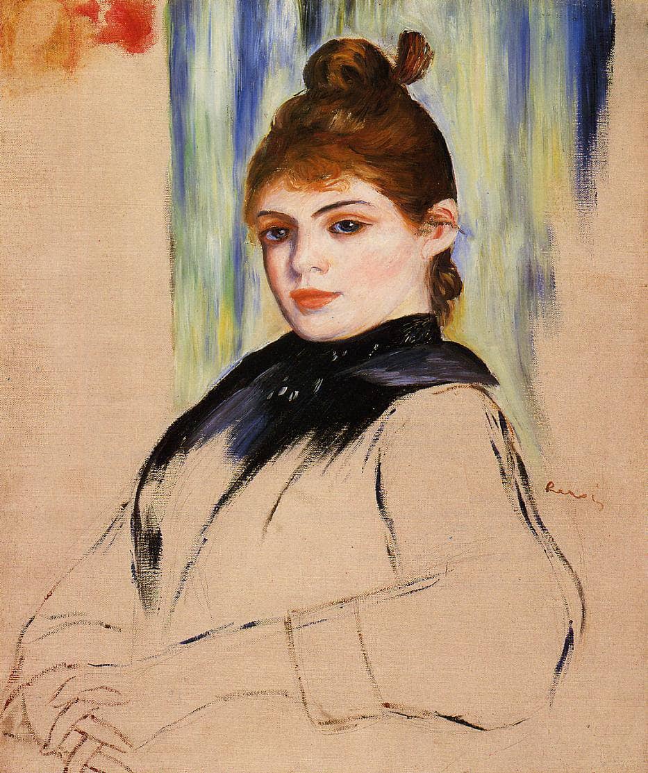 Young Woman with a Bun in Her Hair by Pierre-Auguste Renoir — hand-painted portrait oil painting reproduction on canvas