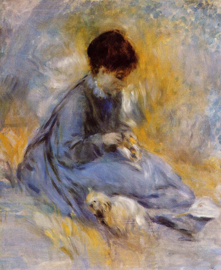Young Woman with a Dog by Pierre-Auguste Renoir — hand-painted portrait oil painting reproduction on canvas