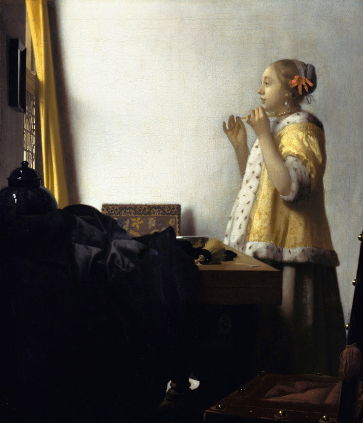 Young Woman with a Pearl Necklace by Johannes Vermeer — hand-painted portrait oil painting reproduction on canvas