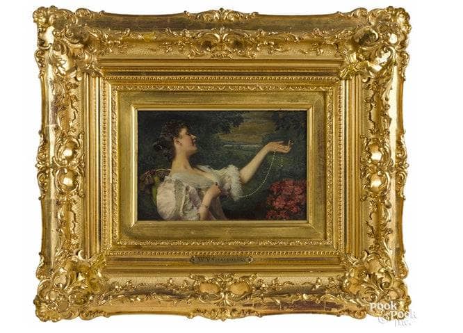 Young woman with a pearl necklace by Wladyslaw Czachorski — hand-painted portrait oil painting reproduction on canvas