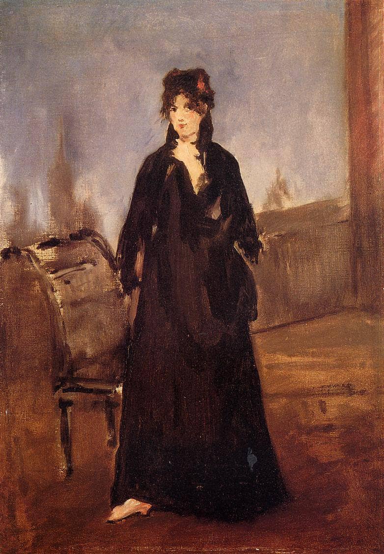 Young woman with a pink shoe (Portrait of Berthe Morisot) by Edouard Manet — hand-painted portrait oil painting reproduction on canvas
