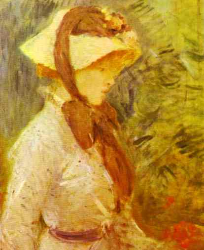 Young Woman with a Straw Hat by Berthe Morisot — hand-painted portrait oil painting reproduction on canvas