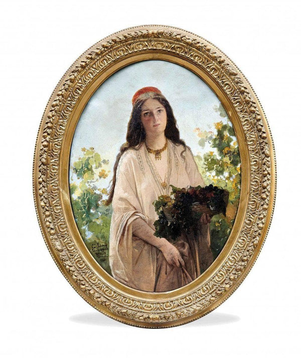 Young woman with basket of grapes