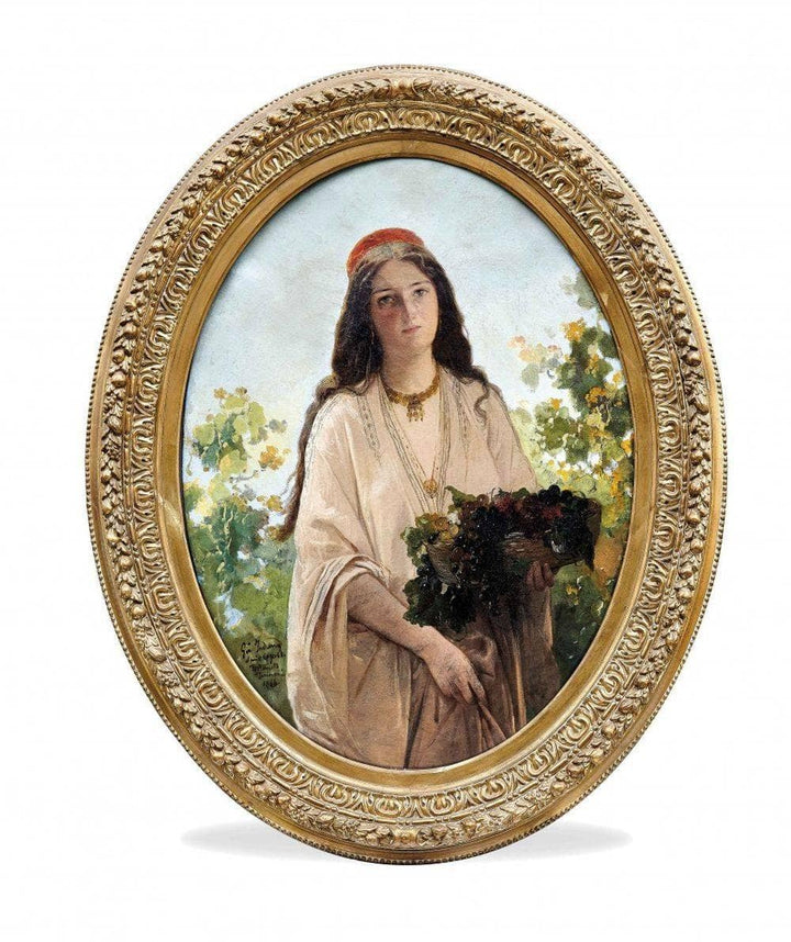 Young woman with basket of grapes by Gerolamo Induno — hand-painted portrait oil painting reproduction on canvas