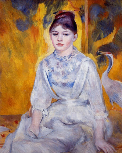 Young Woman with Crane in apartment