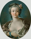 Young Woman with Flowers in Her Hair  wrongly called Portrait of Madame Boucher by Francois Boucher — male oil painting wall art, Rococo