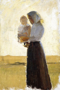 Young Woman with Her Child on Her Arm by Anna Ancher — hand-painted portrait oil painting reproduction on canvas