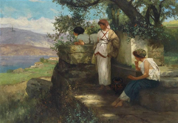 Young women above river landscape